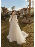 Long Sleeves Ivory Beaded Lace Tulle Keyhole Back Wedding Dress